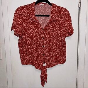 Red Floral Button Up From No Boundaries